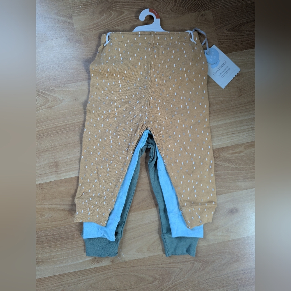 Cloud Island 3-piece Set Baby Pants Set in Mustard, Blue, and Green. NWT, 6-9 Mo